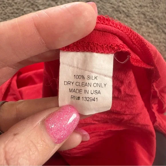 Amanda Uprichard Red 100% Silk Blouse Top Pullover V Neck 3/4 Sleeve M - Picture 4 of 6